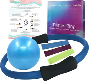 Pilates Ring and Ball Set with 3 Resistance Bands - Pilates Equipment for Home Workout - Magic Circle Pilates Ring 14 Inch to Tone, Sculpt and Strengthen - Fitness Ring for Yoga and Pilates