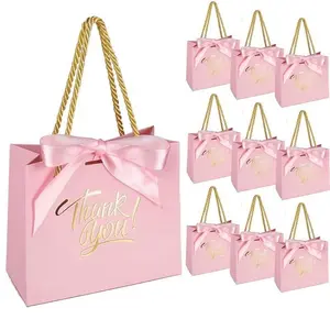 24 Pcs Thank You Gift Bags with Handles, Small Size 5.5x2.5x4.7 Inches, Ribbon, Perfect for Weddings, Birthdays, Holidays, Party Favors