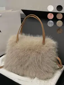 Fashionable Imitation Fur Small Casual Trendy Handbag with Grip Handle and Shoulder Strap, Stylish Design, Multiple Color Options, Perfect Daily Accessory