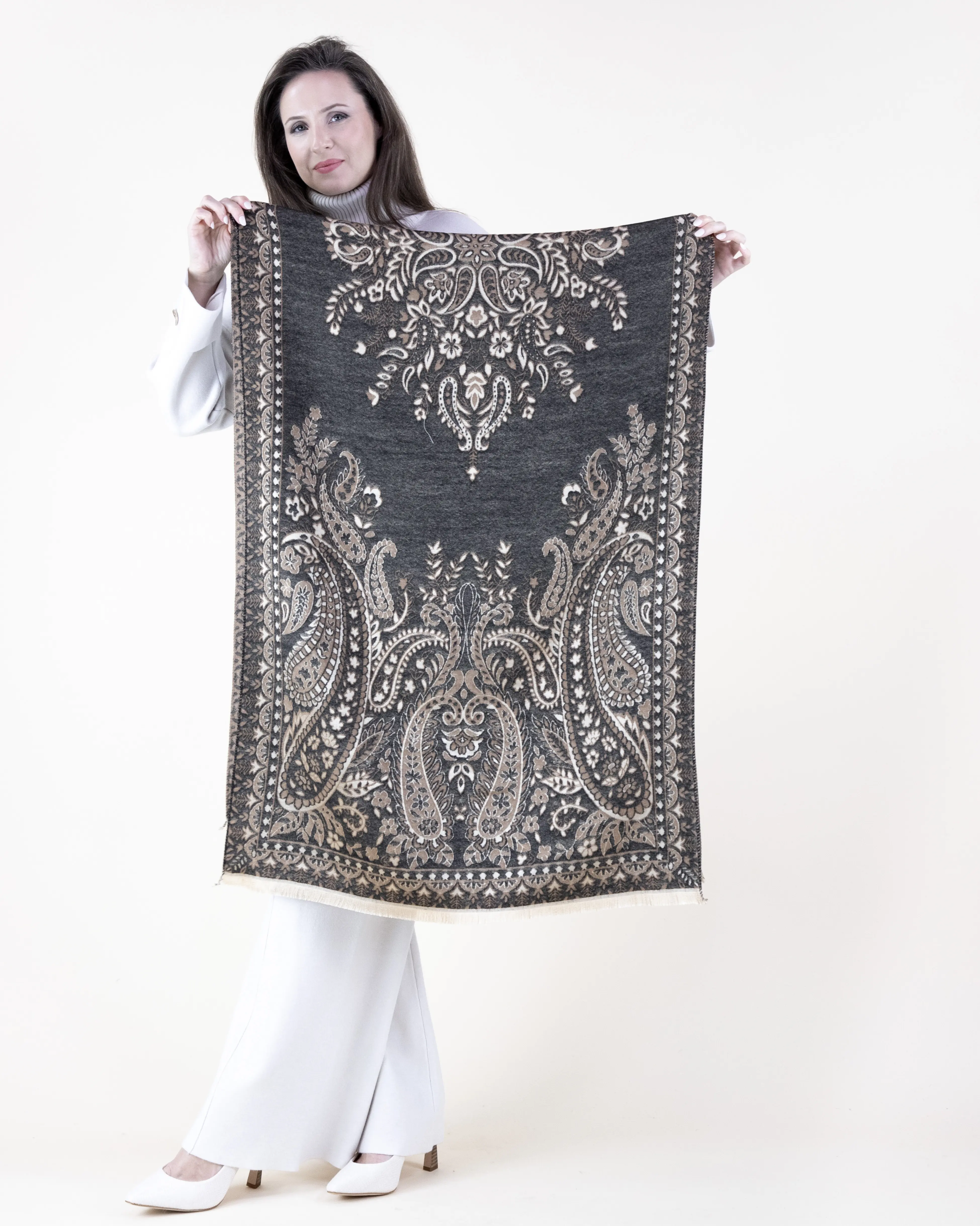 Women's Baroque Floral Paisley Scarf - Elegant Lightweight Accessory in Rich Color Options - Classic & Versatile for All Seasons - High-Quality Woven Polyester - 78" x 27" - Cold Wash Only