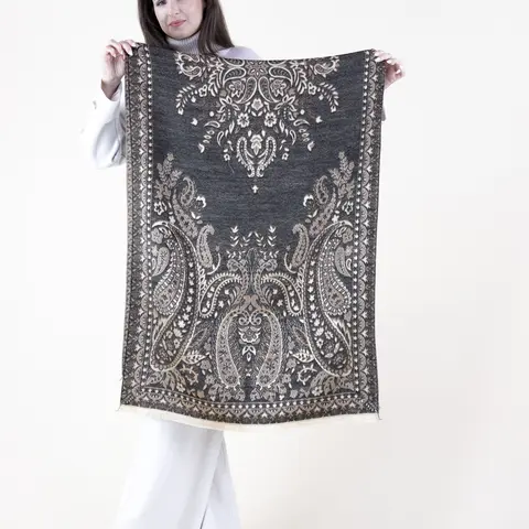 Women's Opaque Baroque Floral Pattern Paisley Print Shawl - Woven Polyester Fabric, Lightweight, Elegant Rich Color, Classic Versatile All-Seasons Accessory - 78"x27", Hand Wash Only - Ideal for Evening, Gifting