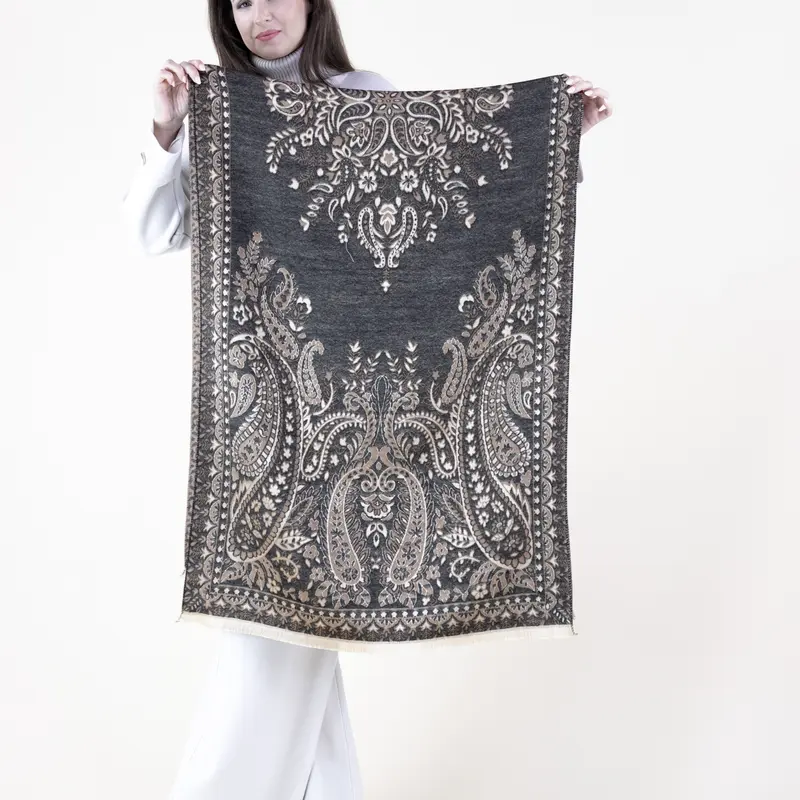 Women's Opaque Baroque Floral Pattern Paisley Print Shawl - Woven Polyester Fabric, Lightweight, Elegant Rich Color, Classic Versatile All-Seasons Accessory - 78"x27", Hand Wash Only - Ideal for Evening, Gifting