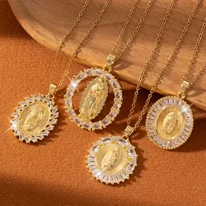 Vintage artistic temperament zircon Virgin Mary pendant necklace, exquisite design, versatile and fashionable women's Maria jewelry