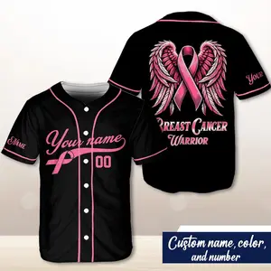 Warriors Breast Cancer Baseball Jersey, Custom Name And Number Jersey, Personalized Jersey Uniform For Warriors Supporter, Glitter Ribbon