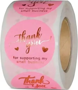 500 Pcs 1.5 Inch Pink and Rose Gold Thank You Stickers for Small Business, Small Business Packaging, Self-Adhesive & Waterproof Stickers with Beautiful Designs, Strong and Durable Envelope Seals