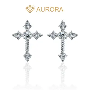 【#230 cross earring】Moissanite earrings with 925 Sterling Silver Jewelry Synthetic Moissanite
