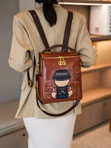 Large Capacity Cartoon Bear Backpack for Women, Cute Dual Shoulder Bag, New Style Schoolbag, High-End Single Shoulder Bag, Casual Printed Backpack