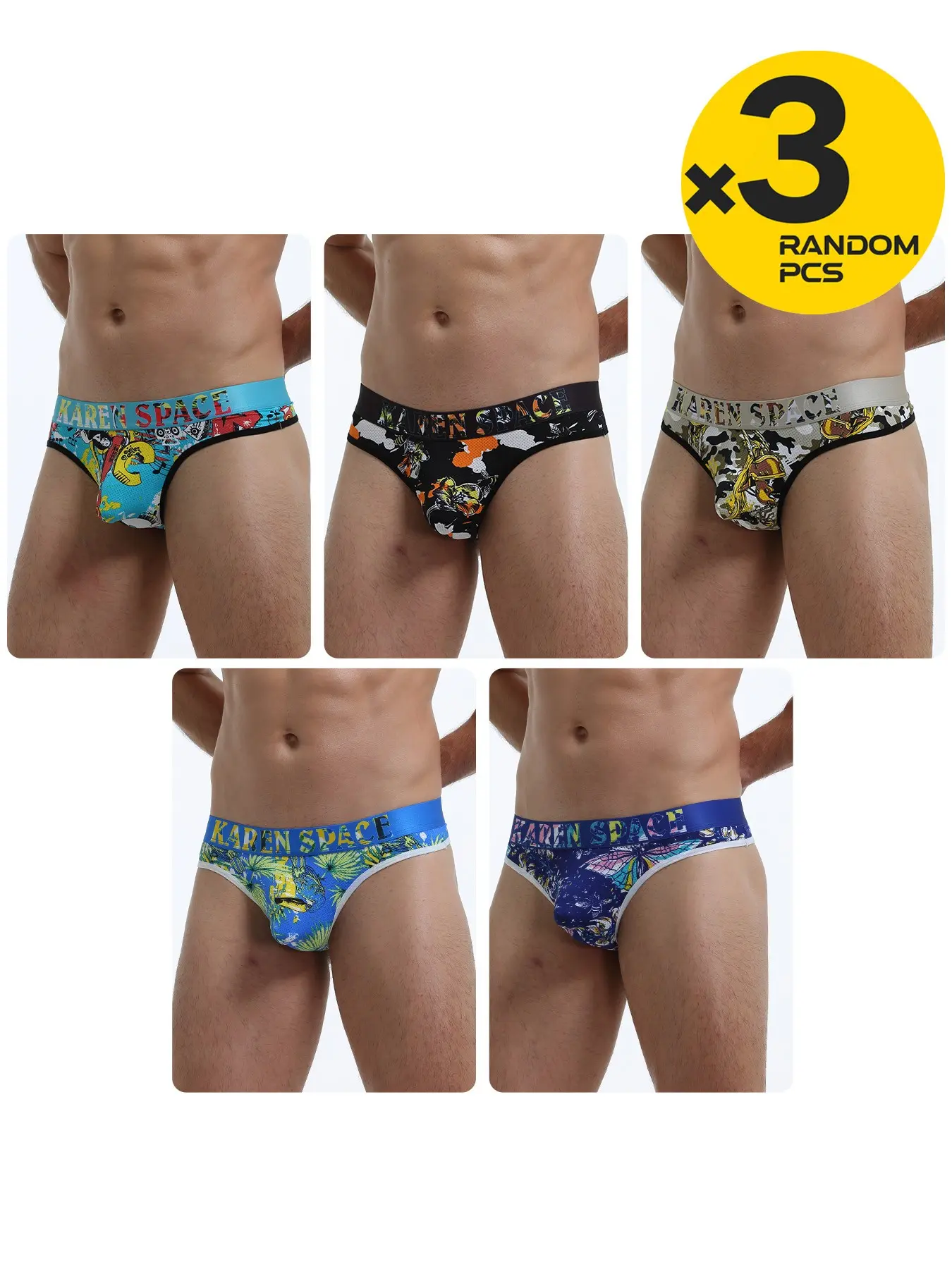 2/3/4 Pcs Random Color Men's Wide-Band Thong Briefs, Tropical Design & Print & Breathable Mesh, T-Back Hip Lift Bikini Style, Fashion Body Shaping Stretchy Underwear for Home & Fitness, Menswear