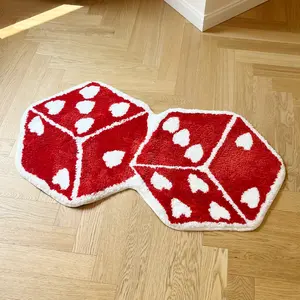 LAKEA Red Dice Bedroom Tufted Rug Living Room Carpet Washable Cheerful Bedside Mat Soft Floor Pad Doormat Aesthetic Home Room Decor