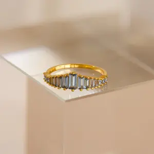 Art Deco Aquamarine Ring by Caitlyn Minimalist - Chandelier Blue Diamond Ring in Gold - Vintage Aquamarine Jewelry - Anniversary Gift