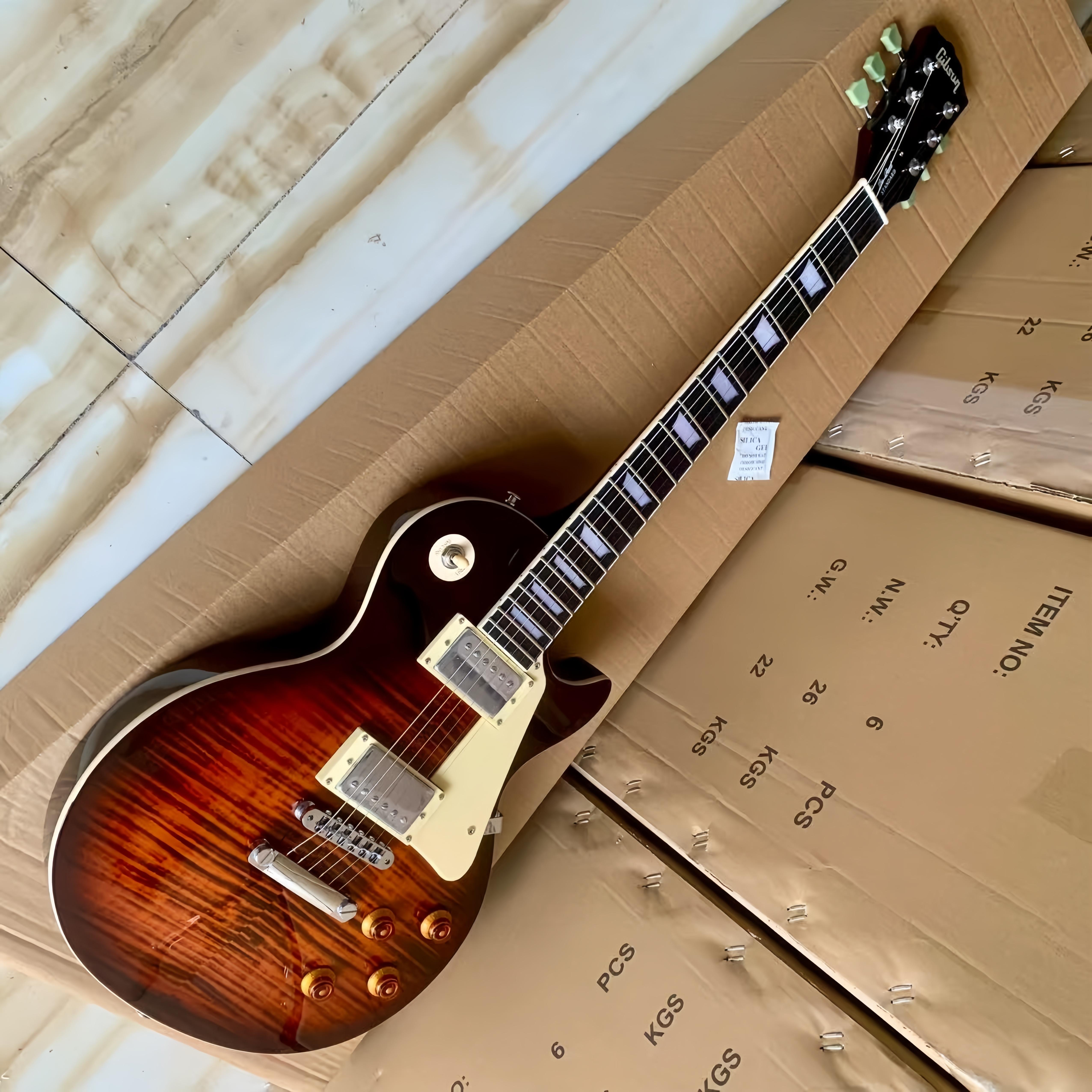 New Gibson Electric Guitar - Mahogany Body, Maple Top, Brown Finish, Customizable Design, High-Value, Full Refund Offer