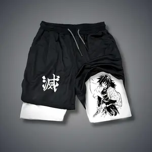 Demon Slayer Tomioka Giyuu  80s 90s summer men shorts for men jorts outfit men graphic shorts Double-layer sports shorts Comfortable short shorts summer