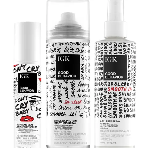 IGK SLEEKER-THAN-SLEEK BUNDLE | Good Behavior 4-in-1 Prep Spray + Good Behavior Smoothing Spray + Good Behavior Supreme Seal Smoothing Serum | 473ml | 16 oz