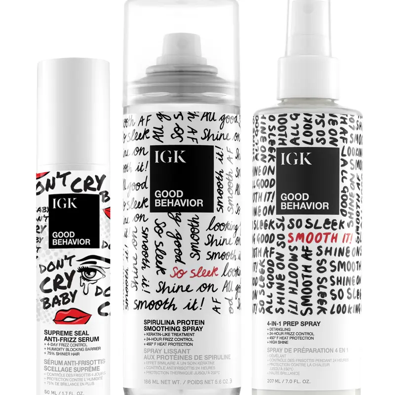 IGK SLEEKER-THAN-SLEEK BUNDLE | Good Behavior 4-in-1 Prep Spray + Good Behavior Smoothing Spray + Good Behavior Supreme Seal Smoothing Serum | 473ml | 16 oz
