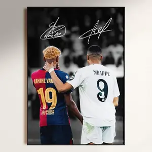 Lamine Yamal & Kylian Mbappe Poster, Signed Football Poster, Soccer Decor ( Unframed - Print Only )