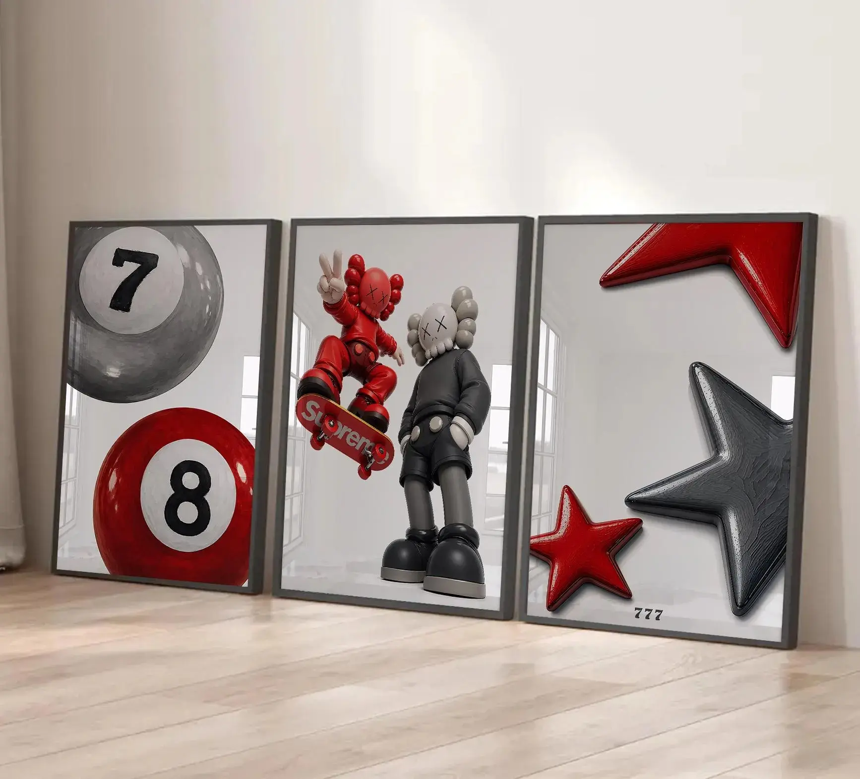 KAWS Graffiti Poster Set of 3,Street Art Poster Set, 8 Ball, Designer Toy, Urban Decor,Minimalist Art,Bedroom Decore,Green KAWS