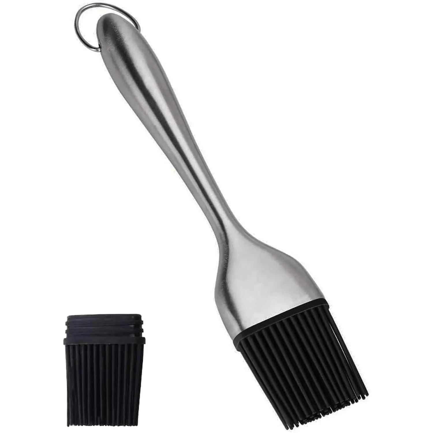 Stainless Steel Basting Pastry Brush 7.87in Heat-Resistant Cooking Brushes with Back up Silicone Brush Heads for BBQ, Baking Grilling