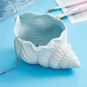 Ceramic Shell & Starfish Decorative Tray, Pentagon Shaped Desktop Organizer, Ocean-Themed Home Accessories, Multiple Closure Options, Table Organizers