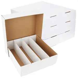 1/2pcs 4-Row Trading Cards Storage Boxes - Can Hold Up to 3000+ Cards, Durable Cardboard Storage Box For PTCG TCG Sports Basketball Football Baseball Cards, White Bulk Card Organzier With Lid For Cartoon Anime Game Cards, Collectors' Holder