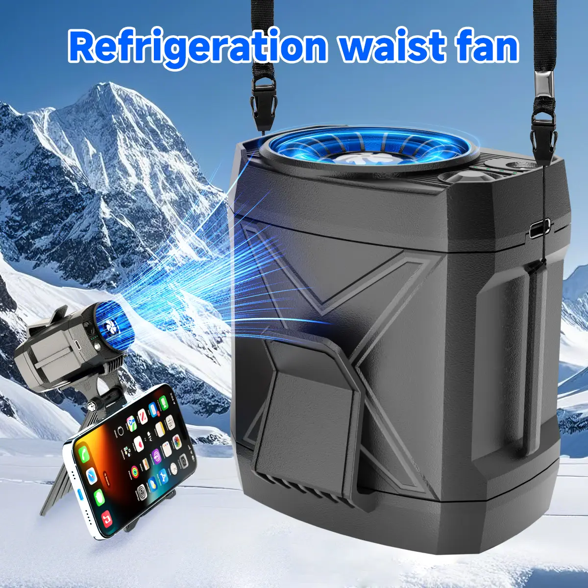 Yamokizy,Portable Fan Rechargeable,4 Speeds Strong Airflow Small Fan Waist,for Travel Camping Outdoor Jobsite,Built for Blue-Collar Workers,Camping Es