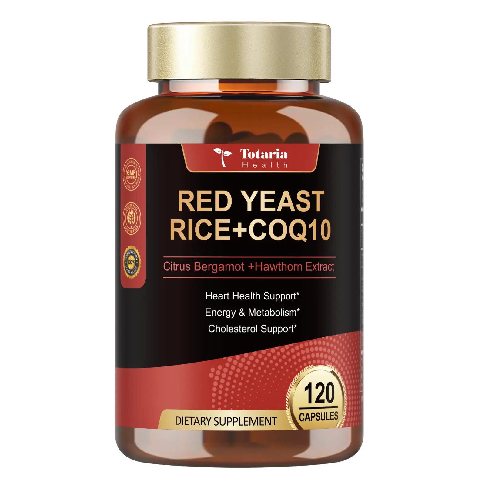 Totaria Red Yeast Rice with CoQ10 Supplement – Niacin-Free, Supports Cholesterol & Energy, 3rd-Party Tested, Vegan, Non-GMO Hawthorn Dietary