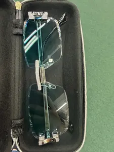 Real 925 Silver Big C VVS D MOISSANITE Green Sunglasses - Iced Buffs Glasses