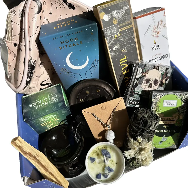 Celestial Deluxe 16-Item Magical Witchy Bundle Gift Set - Cool Whimsical Unique Gifts for Adults, Girlfriend, Unisex Home Festive Supplies, Scented Spell Candles, Journal, Accessories, Tarot Cards, Herbal Oils, Aromatic Sage, Fruity Fragrance, Aromatic Fr