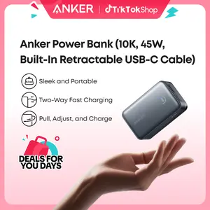 [Spotlight Live] Anker Nano Power Bank, 10,000mAh Portable Charger with 2.3 ft Anker InstaCord Retractable Cable, 45W Max Compact Battery Pack, Smart Display, For iPhone 16 Series, iPad, Galaxy, Pixel, and More summervibes