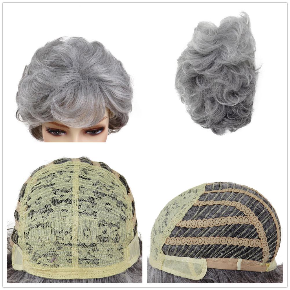 GNIMEGIL - Elegant Short Grey Curly Wig with Bangs - Natural Looking Synthetic Hair for Women - High-Temperature Fiber - Loose Curly Style - Perfect for or Mother’s Gift