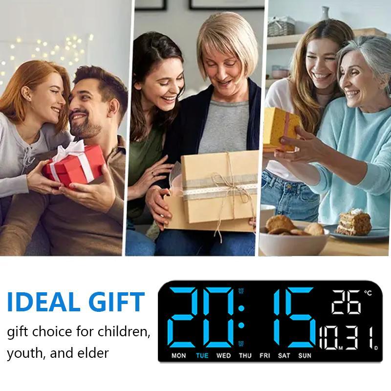 LED Digital Alarm Clock with Dual Alarm, Digital WallClock for Home Bedroom & Office, 10"Large Display12/24H Desk Clock with Temperature/Humidity/Week/Adjustable Dimmer, Minimalist Clock Lights Set, NewYear's Day Decorations, Valentine's Day Gifts