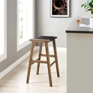 Modway Saoirse Faux Leather Wood Bar Stool - Set of 2 in Walnut Black