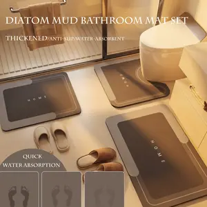 3pcs Thick Diatomaceous Earth Bath Mat Set, Non-Slip Rubber Absorbent Carpet, Door Mat, Toilet Pad, Bathroom Accessories, Diatomaceous Earth Mats