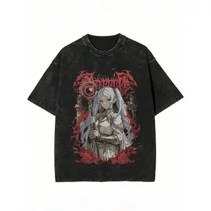 Frieren T Shirts For Men Cotton T-Shirt Crew Neck Heavy Metal Art Tee Shirt Short Sleeve Tops Gift