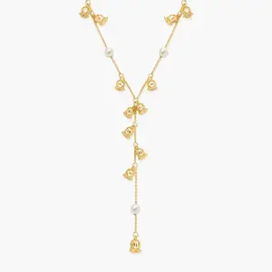 en route Lily of the Valley Pearl Lariat Necklace in Gold, Floral Series Jewelry With Pearl Detail, Versatile Layered Piece For Stacking, Sets & Chic Styling
