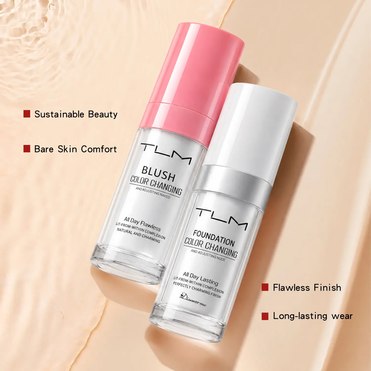 Portable Non-Toxic Liquid Cosmetic Combo Set - 30ml Compact Foundation & Blush Multi-Pack, Exquisite Close-Fitting, Waterproof Long-Lasting, Mild for All Skin Types, On-the-Go Use
