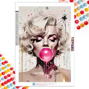 1PC, 'Marilyn Monroe Blowing Bubbles', 5D diamond painting, frameless, includes toolkit. Fully artificial round diamond painting, diamond art embroidery kit, suitable for home decoration, handmade casual stress-relief gift, Diamond Art Tools