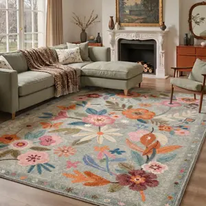 【Deals For You Days】GENIMO Soft Area Rug Machine Washable Pet Friendly Non Slip Floor Carpet for Living Room Bedroom Hallway Kitchen Decor Bedroom Decor,ARF5785-TEAL BLOOM