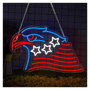 Sign Illuminated Eagle LED Neon Sign USB Powered Wall Decor Night Light For Bedroom Bar Garage Club Man Cave Independen Day 25cmx40cm Sign Illuminated