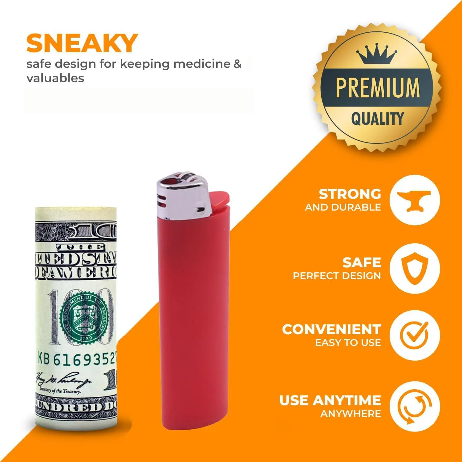 1Pc Portable Mini Plastic Storage Box, Lighter-Shaped Sealed Medicine Bottle, Pill & Vitamin Organizer