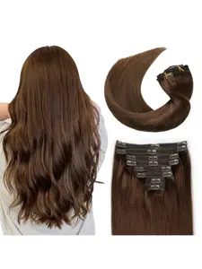 8pcs Brazilian Remy Human Hair Clip-In Extensions Set - Straight #4 Light Brown, Medium Length, Natural Look & Full Lustrous Finish, Seamless Blending, Easy to Apply for Women & Men, for all Light Tones, Volume & Length, Damage-Free Hair Enhancement