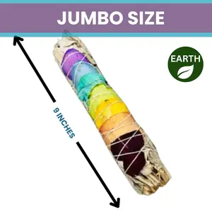 Earth Brand Jumbo Size 9" Chakra Sage Smudge Stick - Rainbow Colored Bundles for Rituals