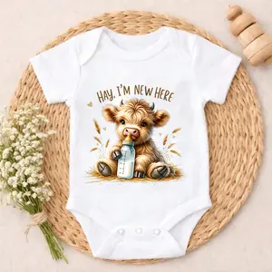 Baby Bodysuit Cute Cow With Bottle Print 100% Pure Cotton Non-Irritating Snap Closure Breathable Perfect For Gifting & Everyday