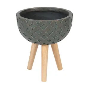 Butterfly Brown 12.25" Round MgO Planter with Wooden Legs