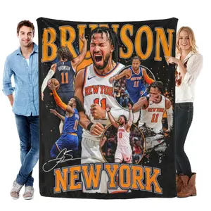 Brunson New York Basketball Flannel Blanket, No.11 Collage Graphic Throw Blanket, Ultra Soft Cozy Plush Blanket for Bed Sofa Couch, Game Day Decor, Sports Fan Birthday Christmas Gift