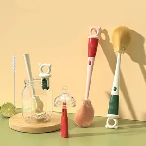 4 in 1 Baby Bottle Cleaning Brush, 1 Set Soft Gel Cleaning Brush Set with Baby Bottle Brush, Straw Brush, Cup Brush, Press-type Cleaning Brush, Cleaner
