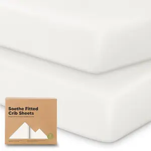 2-Pack Organic Crib Sheets for Boys, Girls - 52x28 Fitted Crib Mattress Sheet Neutral, Breathable Jersey Cotton Cover for Baby Bed, Toddler Mattress, Soft & Cute Prints (Soft White)