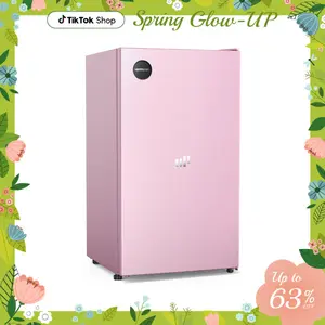 Upstreman mini fridges 3.2 Cu.Ft Sleek Stainless Steel pink mini fridge Energy Star Certified Adjustable Temperature Thermostat Reversible Door Compact pink Refrigerator for Office Bedroom Dorm CR32 College drink fridge skincare fridge beverage cooler