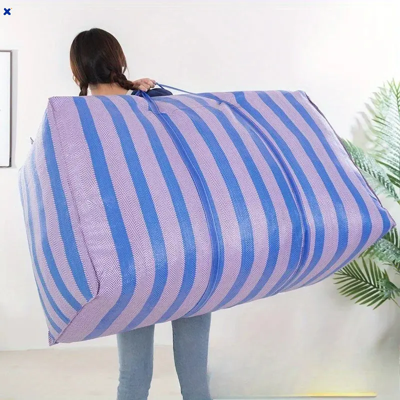 100L /180L Large‑Capacity Nylon Duffle Bag, Thick Portable Travel & Moving Storage Sack for Car and Home Storage (Blue‑White)