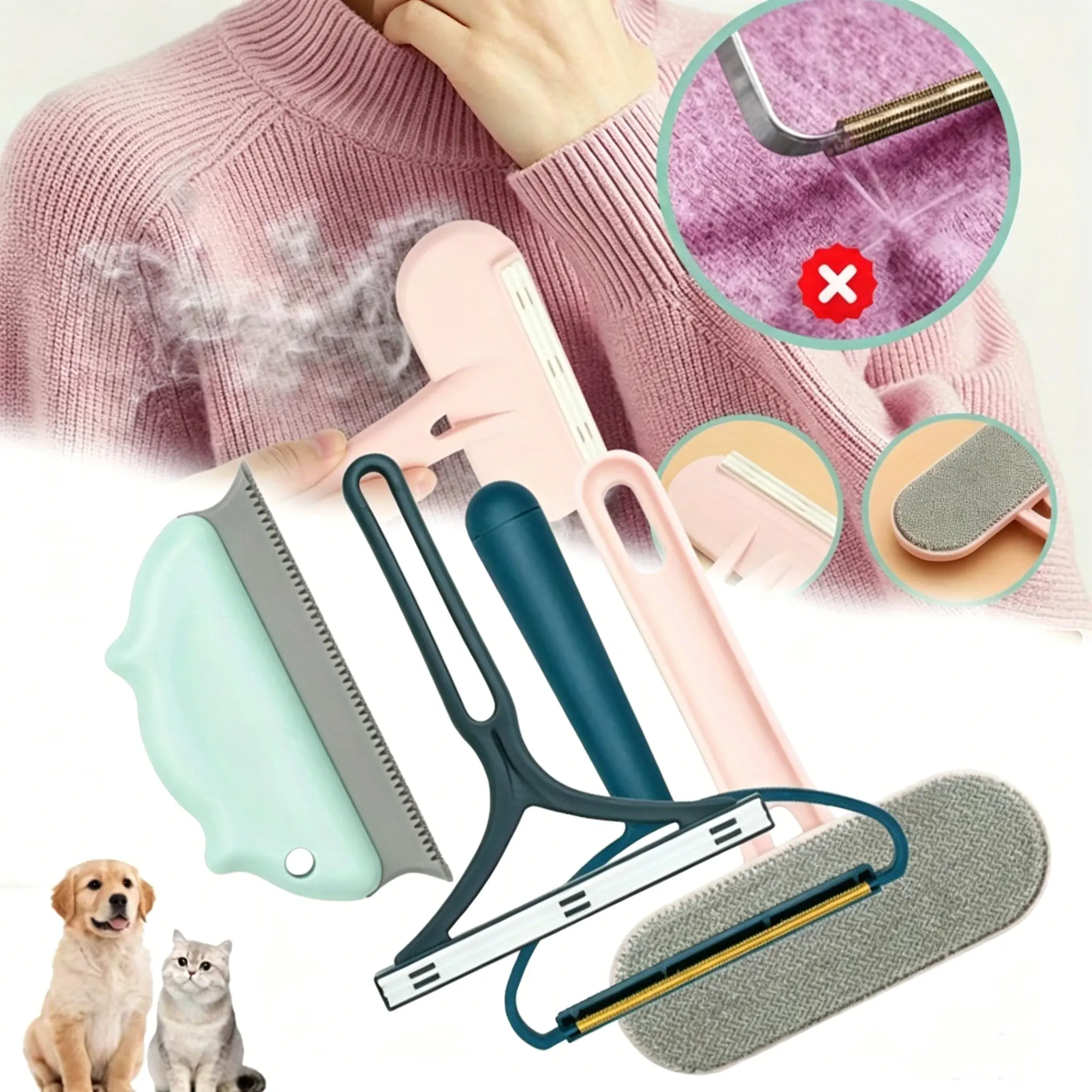 4 Pcs Upgraded Pet Hair Remover Set,Dog and Cat Hair Remover for Couch,Portable Carpet Scraper and Brush for Carpet,Furniture,Blanket,Clothes,Bedding,Car Mat,Pet Tower,Fathersdaygift,Hand Tools Kits