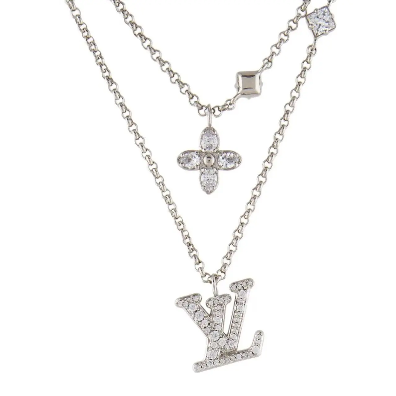 Pre-owned Louis Vuitton Lady LV Necklace Palladium